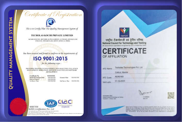 Techolas Kochi — ISO 9001:2015 & NACTET Registration Certificates